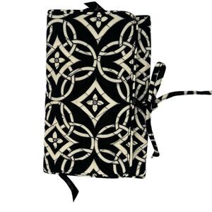 Vera Bradley Black/White Floral Quilted Textile Small Jewelry Roll